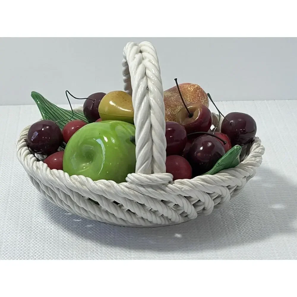 Vintage‎ 1980s MCM Centerpiece Bassano Italy Ceramic Hand-Painted Fruit Basket